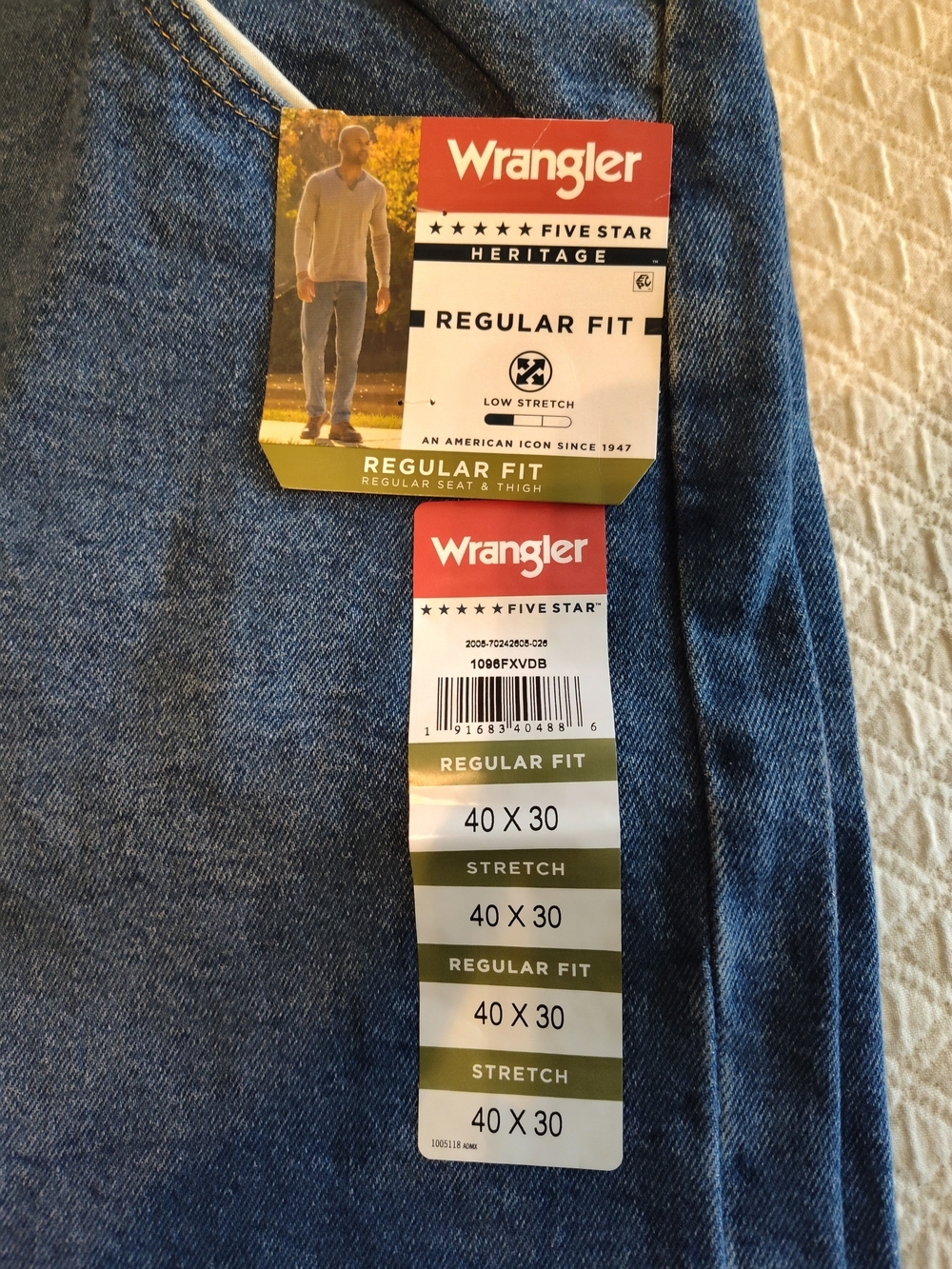 WRANGLER Five Star Heritage Regular Fit Jeans 40x30 Stretch NWT - Picture 2 of 6